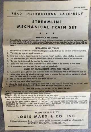 Vintage Mechanical Marx Train Set w/ Box missing key 3