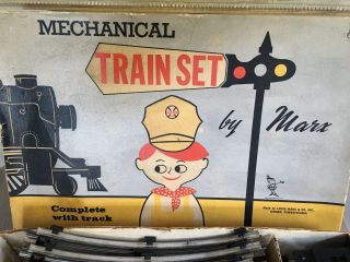 Vintage Mechanical Marx Train Set w/ Box missing key 4