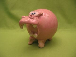 Vintage Pink Ceramic Hippo Bank - Great For Child - 6 " Tall,  7 " Long - Vg Cond.
