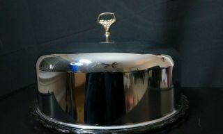 Vintage Glass And Shiny Chrome / Steel Dome Cake Platter Cake Stand