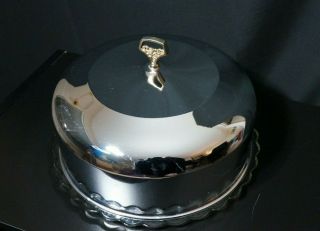 Vintage Glass and Shiny Chrome / Steel Dome Cake Platter Cake Stand 2