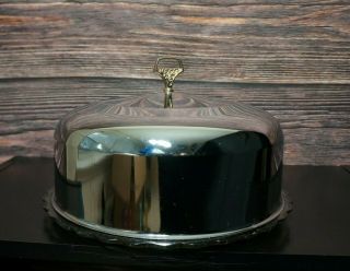 Vintage Glass and Shiny Chrome / Steel Dome Cake Platter Cake Stand 3