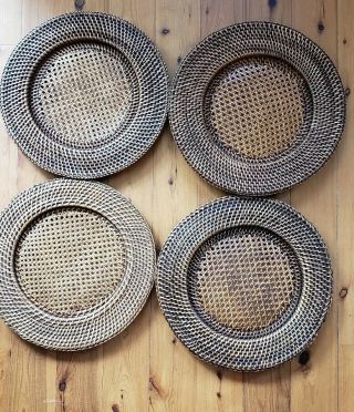 4 Rnd Vintage Woven Wicker Rattan Baskets /chargers Table/wall Decor - Boho Style