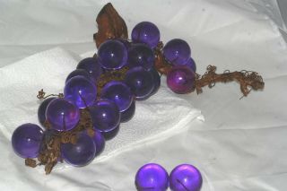 Mid Century Vtg 15 " Large Purple Lucite Glass Acrylic Grape Cluster Driftwood