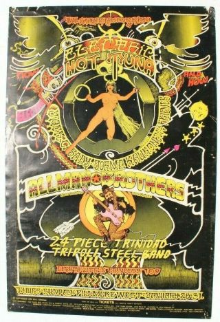 Vtg Fillmore Bill Graham Concert Poster 1st 1971 Hot Tuna Allman Brothers Band
