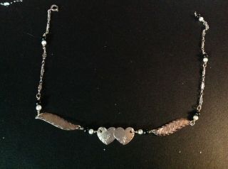 Vintage 14k White Gold Hearts,  Diamonds,  Pearls 9 " Bracelet Anklet