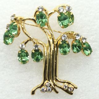 Signed Kjl Kenneth Jay Lane Vintage Tree Of Life Brooch Pin Peridot Crystal Wow