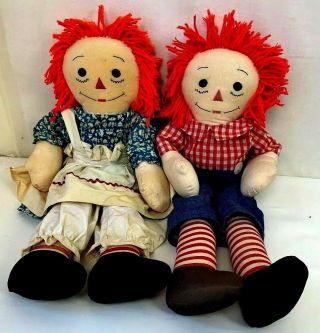 Vintage 50s Raggedy Ann & Andy Doll 25 " I Love You Heart Plush Clothes