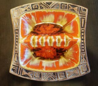 Vintage Mcm 60s Treasure Craft Of Hawaii Orange Yellow Ashtray Tiki Bar No/9