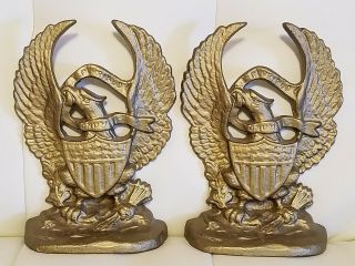 Vintage Brass Cast Metal Eagle Bookends Usa Seal Patriotic