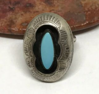 Vintage Navajo Sarah Chee Sterling Silver Turquoise Shadow Box Ring (sz: 6)