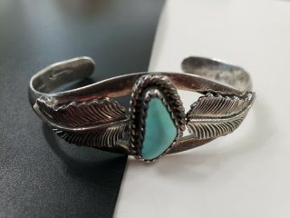 Vintage Sterling Silver Native American Turquoise Cuff Bracelet 7 - 7.  5 " Wrist 27g