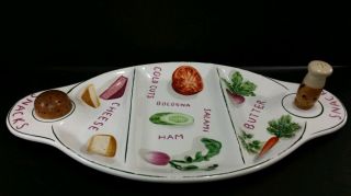 Vtg Idezen Ware Cheese Butter Platter Veggie Dish Serving Snack Relish Tray Salt