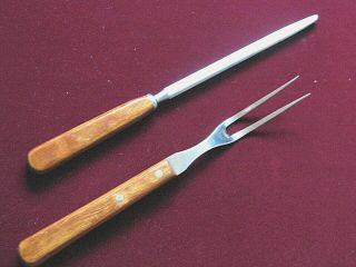 Vintage Case Xx Knife Sharpening Rod & Carving Fork With Wood Handles Sheffield