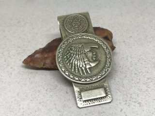 Vintage Mexico Alpaca Silver Aztec Warrior Money Clip