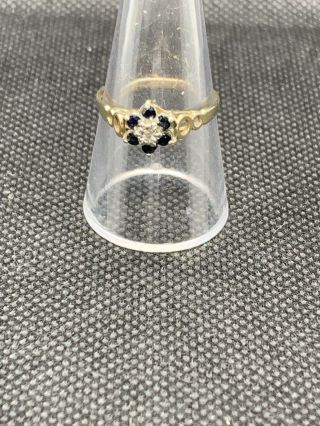 Vintage Gold Ring With Diamond & Sapphires Size