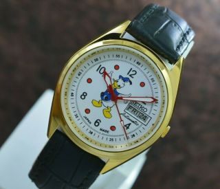 Vintage Seiko Donald Duck Gold Plated Day Date 17 Jewels 6309 Men 