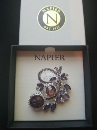 Vintage Napier Purple,  Clear Crystal Rhinestone Brooch Pin Nib Stunning