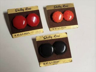 Vintage 3 1970s Bakelite Plastic Button Large Stud Earrings - Shelby Rene Nos