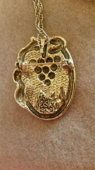 Vintage Signed Frank Meisler Israel Ornate Metal Grape Cluster Vine Necklace Pin 6