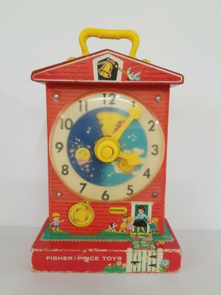Fisher Price Tick Tock Clock Teaching Music Box,  Vintage 998 1962 - 1968