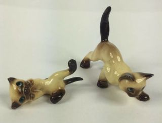 Vintage Siamese Cat And Kitten Porcelain Miniature Figurines Hand Painted
