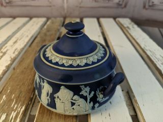 Vintage Wedgwood England Jasperware Blue Cobalt Vintage Sugar Bowl Lid Cup Tea