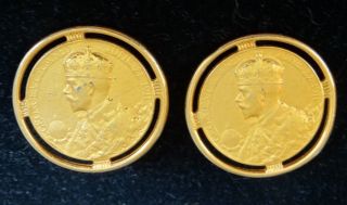 Vintage Signed Ben Amun Gold Coin George V Crowned 6 - 22 - 1911 Clip On Earrings