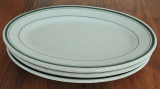 3 Vintage Jackson China Green Stripe Small Oval Grill Plates 8 1/2 " X 5 3/4 "