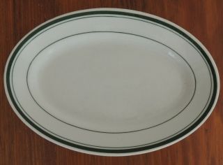 3 Vintage Jackson China Green Stripe Small OVAL GRILL PLATES 8 1/2 