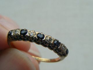 Vintage 9ct Yellow Gold Dress Ring Blue And Clear Stones Hallmarked