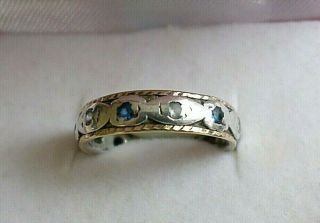 Vintage Jewellery Sterling Silver Blue & Clear Stone Eternity Ring Size L