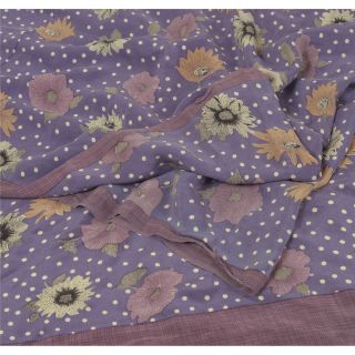 Sanskriti Vintage Purple Saree 100 Pure Crepe Silk Fabric Printed Sari Craft