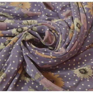 Sanskriti Vintage Purple Saree 100 Pure Crepe Silk Fabric Printed Sari Craft 4