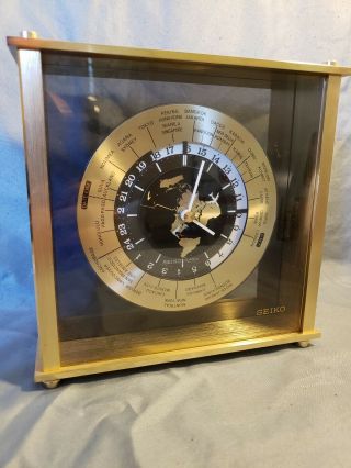 Vintage Seiko Gmt Quartz World Time Sweeping Airplane Brass Mantle Clock