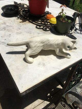 Vintage Camark Art Pottery 16” Tree Climber House Climbing White Cat Signed