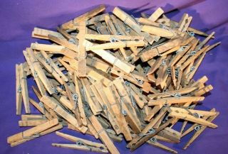 100,  Clothes Pins Old Weathered Vintage Wooden Spring Type