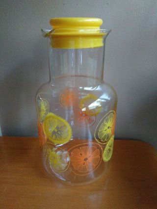 Vintage Pyrex 3520 2 Qt Lemon Orange Yellow Juice Carafe Jug Pitcher Lemonade