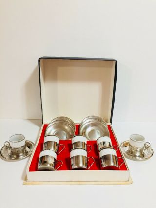 8 Vintage Belprata & Bellini Silver Plated Espresso Cups,  Saucers Brazil Brasil