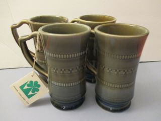 Vintage Wade Irish Coffee Mugs Green Ceramic Set Of 4 Made In Ireland