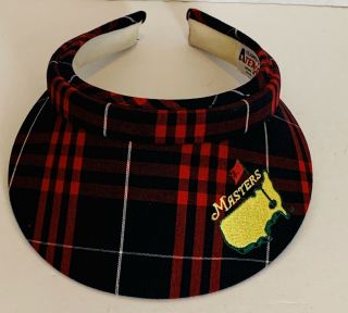Masters Vintage Red Blue Plaid Golf Sun Visor Made In Usa
