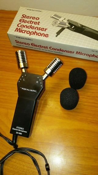 Realistic Stereo Electret Condenser Microphone Radio Shack 33 - 1065 Vintage Japan