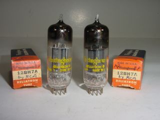 2 Vintage Nos Rca Westinghouse 12bh7 Black Plate Matched Amplifier Tube Pair