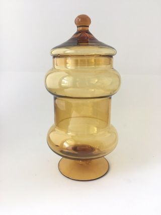 Mid Century Vintage Amber Empoli Italian Apothecary Jar 11 "