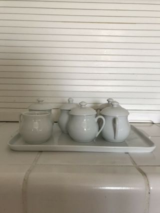 Set Of 6 Vintage / White Pot De Creme Cups & Lids