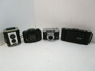 4x Vintage Cameras Brownie Reflex,  Kodak Automatic 35mm,  Agfa Po16 Clipper