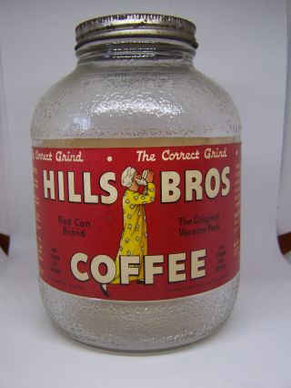 Vintage Hills Bros Coffee / Glass Jar & Lid / 1942