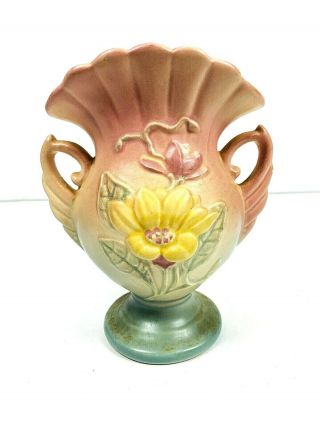 Hull Art Vintage Magnolia Two Handled Vase Pink And Green