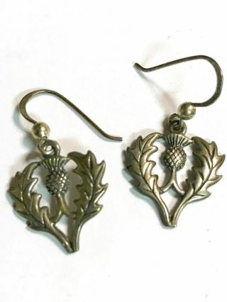 Vintage Sterling Silver Scottish Thistle Dangle Earrings
