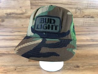 Vintage Bud Light Beer Patch Camouflage Snapback Mesh Trucker Cap Hat